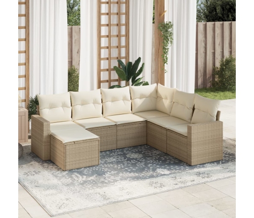 Set sofás de jardín 7 piezas y cojines ratán sintético beige