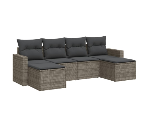 Set de muebles de jardín 6 pzas y cojines ratán sintético gris