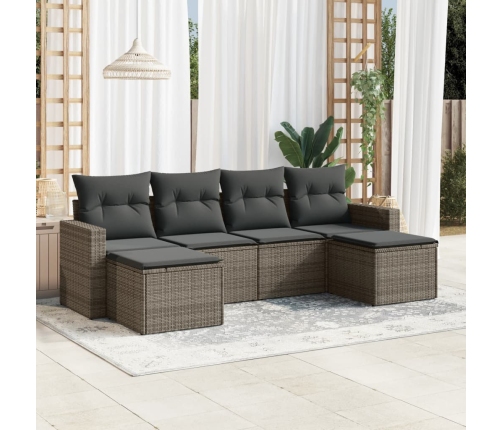 Set de muebles de jardín 6 pzas y cojines ratán sintético gris