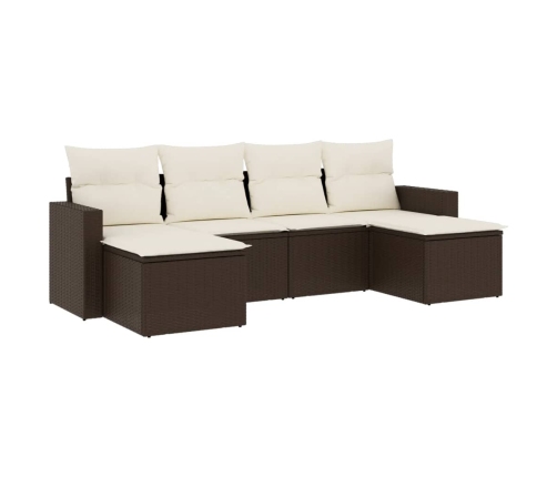 Set sofás de jardín 6 piezas y cojines ratán sintético marrón