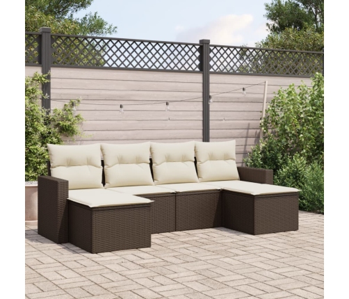 Set sofás de jardín 6 piezas y cojines ratán sintético marrón