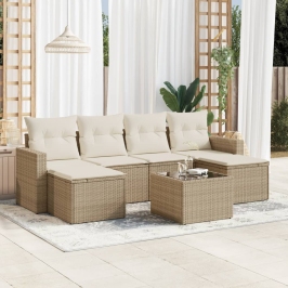 Set sofás de jardín 7 piezas y cojines ratán sintético beige