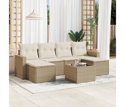 Set sofás de jardín 7 piezas y cojines ratán sintético beige