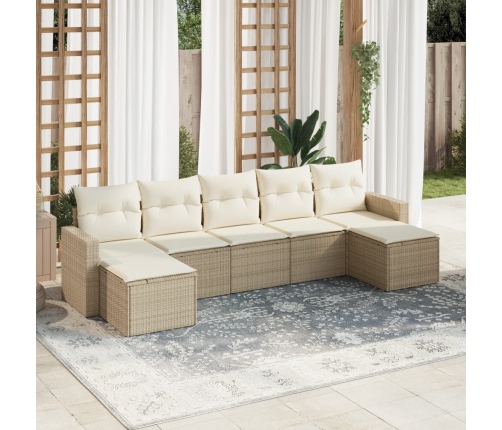 Set sofás de jardín 7 piezas y cojines ratán sintético beige