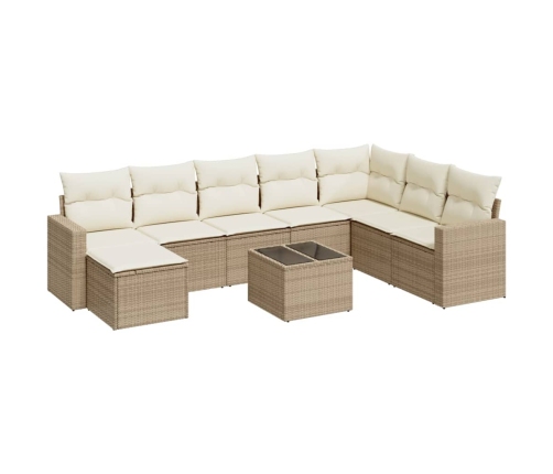 Set de sofás de jardín 9 pzas con cojines ratán sintético beige