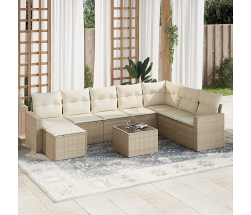 Set de sofás de jardín 9 pzas con cojines ratán sintético beige