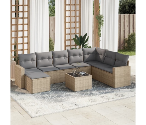 Set de sofás de jardín 9 pzas con cojines ratán sintético beige