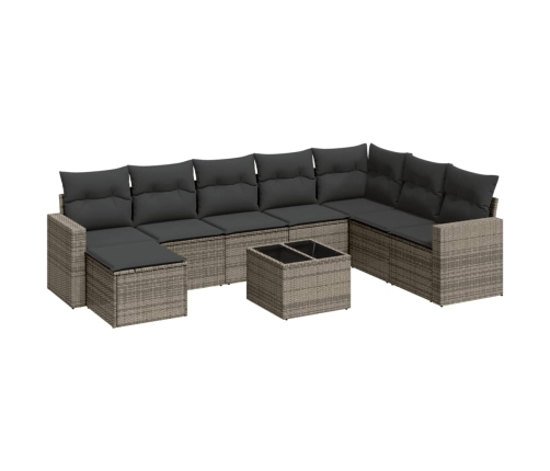 Set de muebles de jardín 9 pzas y cojines ratán sintético gris