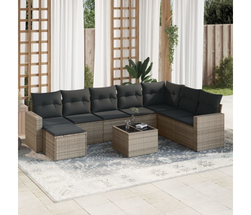 Set de muebles de jardín 9 pzas y cojines ratán sintético gris