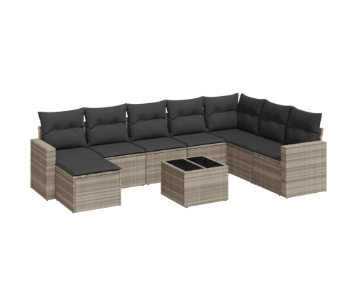 Set muebles jardín 9 pzas y cojines ratán sintético gris claro