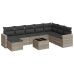 Set muebles jardín 9 pzas y cojines ratán sintético gris claro