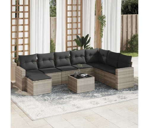 Set muebles jardín 9 pzas y cojines ratán sintético gris claro