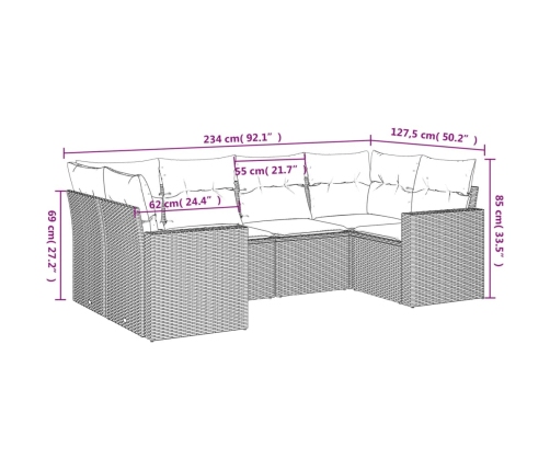 Set de muebles de jardín 6 pzas y cojines ratán sintético gris