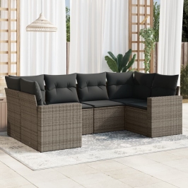 Set de muebles de jardín 6 pzas y cojines ratán sintético gris