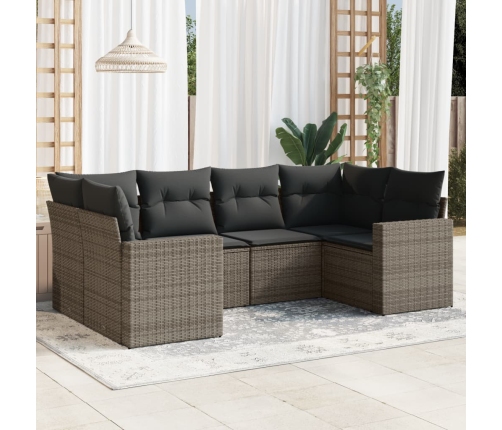 Set de muebles de jardín 6 pzas y cojines ratán sintético gris