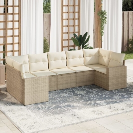 Set sofás de jardín 7 piezas y cojines ratán sintético beige