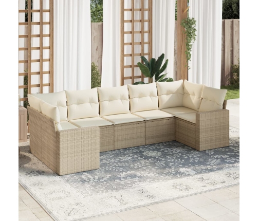 Set sofás de jardín 7 piezas y cojines ratán sintético beige