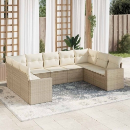 Set de sofás de jardín 9 pzas con cojines ratán sintético beige