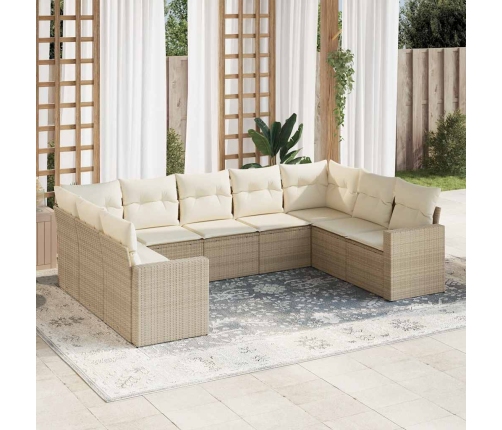 Set de sofás de jardín 9 pzas con cojines ratán sintético beige