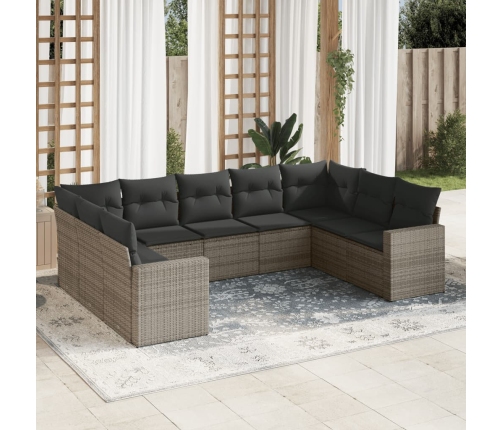 Set de muebles de jardín 9 pzas y cojines ratán sintético gris