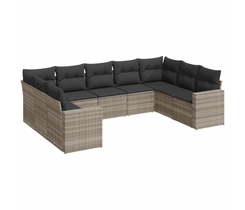 Set muebles jardín 9 pzas y cojines ratán sintético gris claro