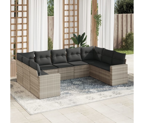 Set muebles jardín 9 pzas y cojines ratán sintético gris claro