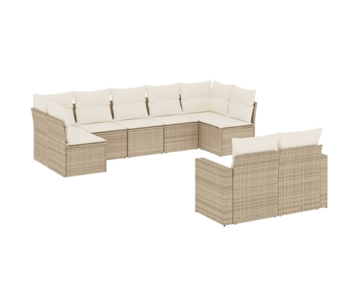 Set de sofás de jardín 9 pzas con cojines ratán sintético beige