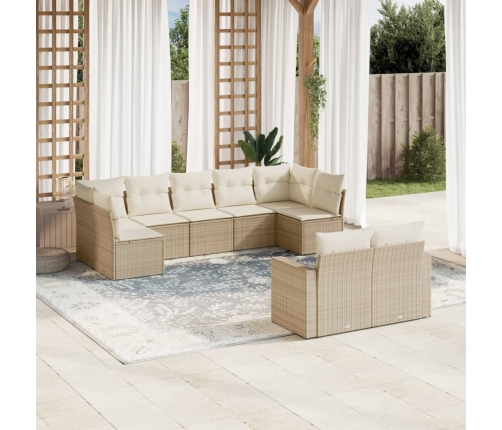 Set de sofás de jardín 9 pzas con cojines ratán sintético beige