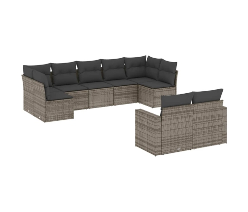 Set de muebles de jardín 9 pzas y cojines ratán sintético gris