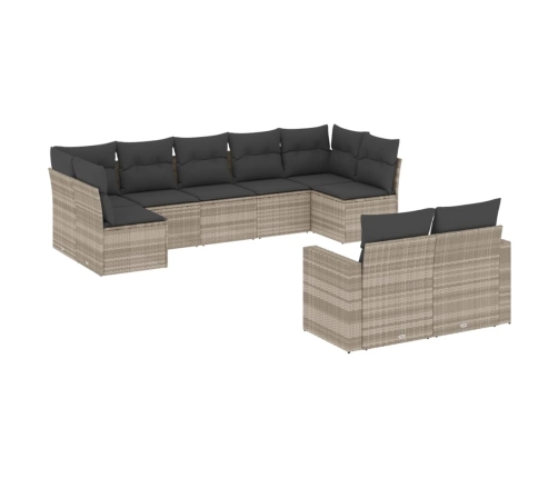 Set muebles jardín 9 pzas y cojines ratán sintético gris claro