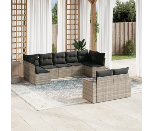 Set muebles jardín 9 pzas y cojines ratán sintético gris claro