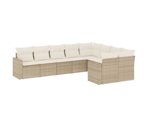 Set de sofás de jardín 9 pzas con cojines ratán sintético beige