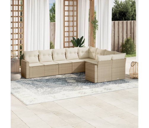 Set de sofás de jardín 9 pzas con cojines ratán sintético beige