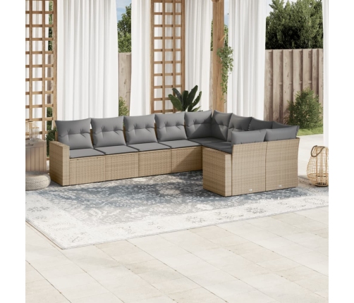 Set de sofás de jardín 9 pzas con cojines ratán sintético beige