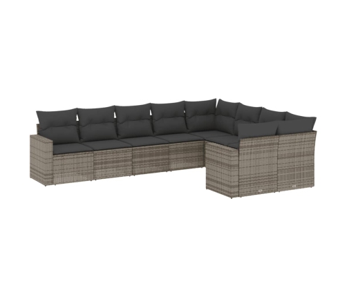 Set de muebles de jardín 9 pzas y cojines ratán sintético gris