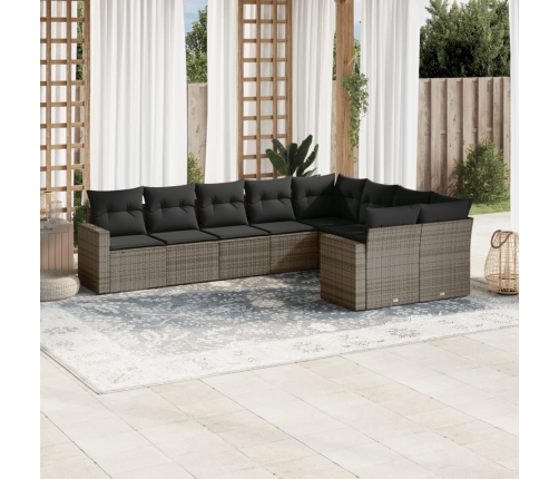 Set de muebles de jardín 9 pzas y cojines ratán sintético gris