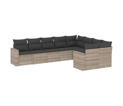 Set muebles jardín 9 pzas y cojines ratán sintético gris claro