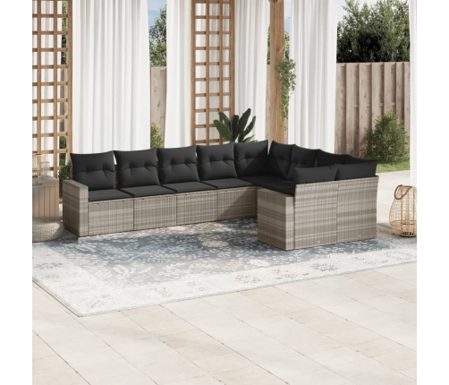 Set muebles jardín 9 pzas y cojines ratán sintético gris claro