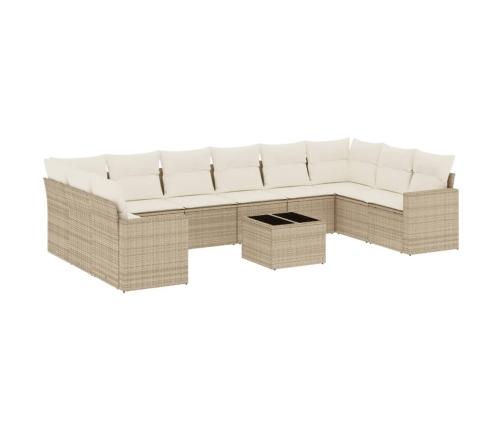 Set de sofás de jardín 11pzas con cojines ratán sintético beige