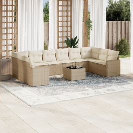 Set de sofás de jardín 11pzas con cojines ratán sintético beige