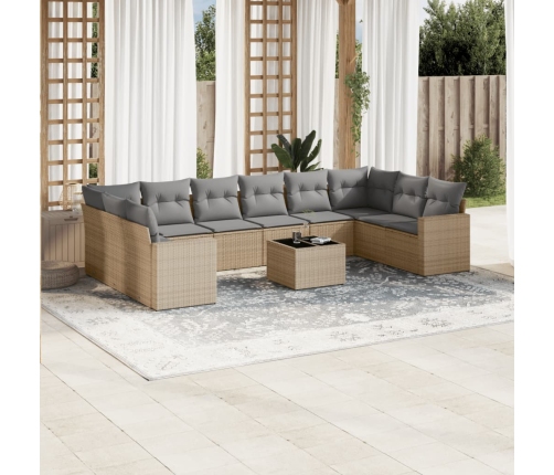 Set de sofás de jardín 11pzas con cojines ratán sintético beige