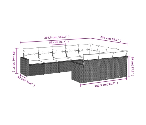 Set de sofás de jardín 10 pzas cojines ratán sintético negro