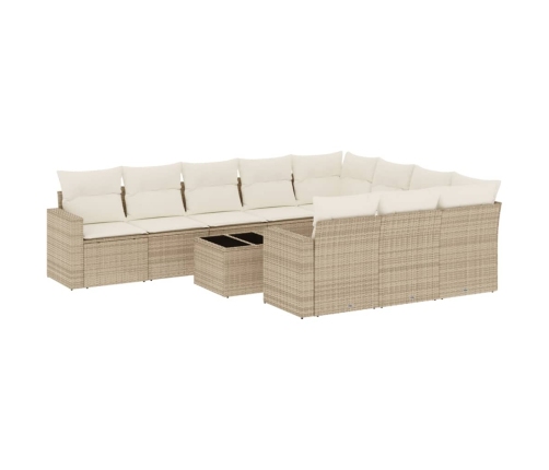 Set de sofás de jardín 11pzas con cojines ratán sintético beige