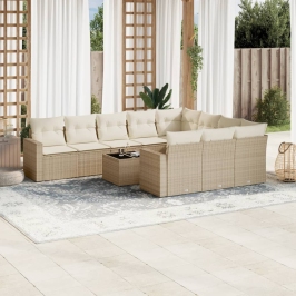 Set de sofás de jardín 11pzas con cojines ratán sintético beige