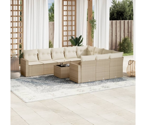 Set de sofás de jardín 11pzas con cojines ratán sintético beige