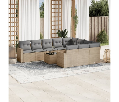 Set de sofás de jardín 11pzas con cojines ratán sintético beige