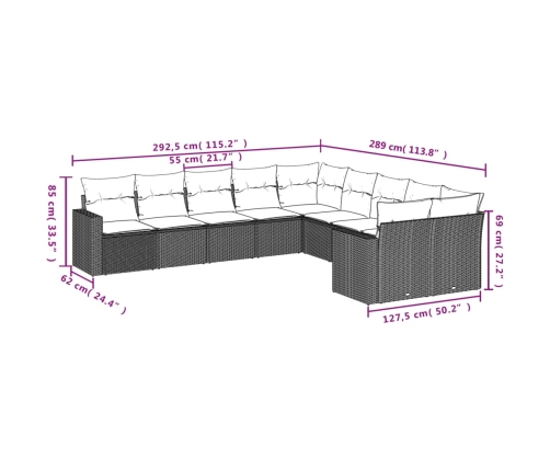 Set de sofás de jardín 10 pzas cojines ratán sintético negro