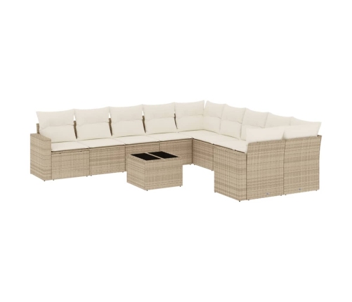 Set de sofás de jardín 11pzas con cojines ratán sintético beige