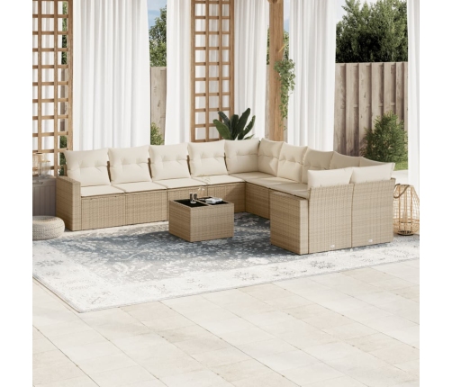 Set de sofás de jardín 11pzas con cojines ratán sintético beige