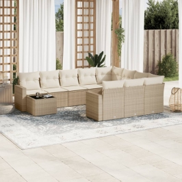 Set de sofás de jardín 11pzas con cojines ratán sintético beige